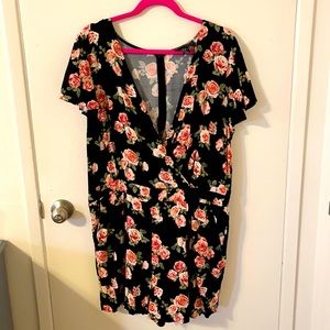 F21 PLUS Black Floral deep V Romper